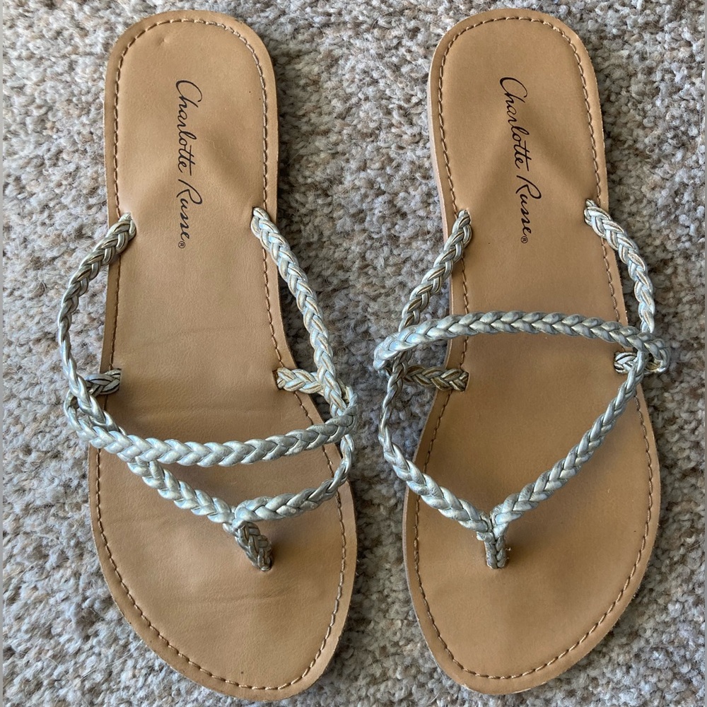 VTG Y2K Charlotte Russe Silver Braided Sandals Summer Beach Greek Toga Metallic
